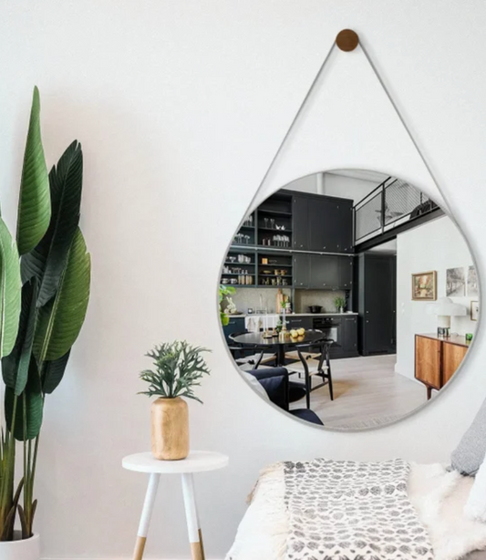 Espelho Redondo Claire 40cm | Alça Couro