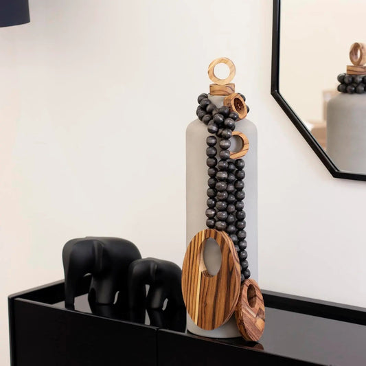 Colar de Mesa Dhabi em contas e Madeira Preto