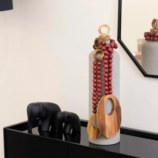 Colar de Mesa Dhabi em contas e Madeira Vermelho