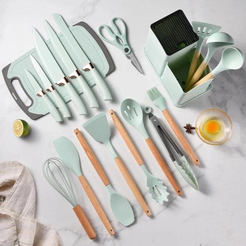 Kit de Utensílios de Silicone para Cozinha - 19 Peças