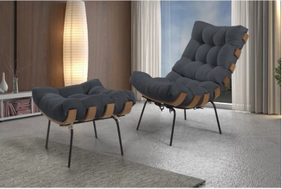 Poltrona com Puff Costela Linho | Stona