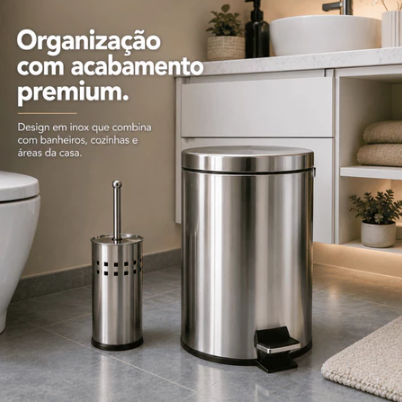 Lixeira Inox 3/5/12L Escova Sanitária • Cesto com Balde