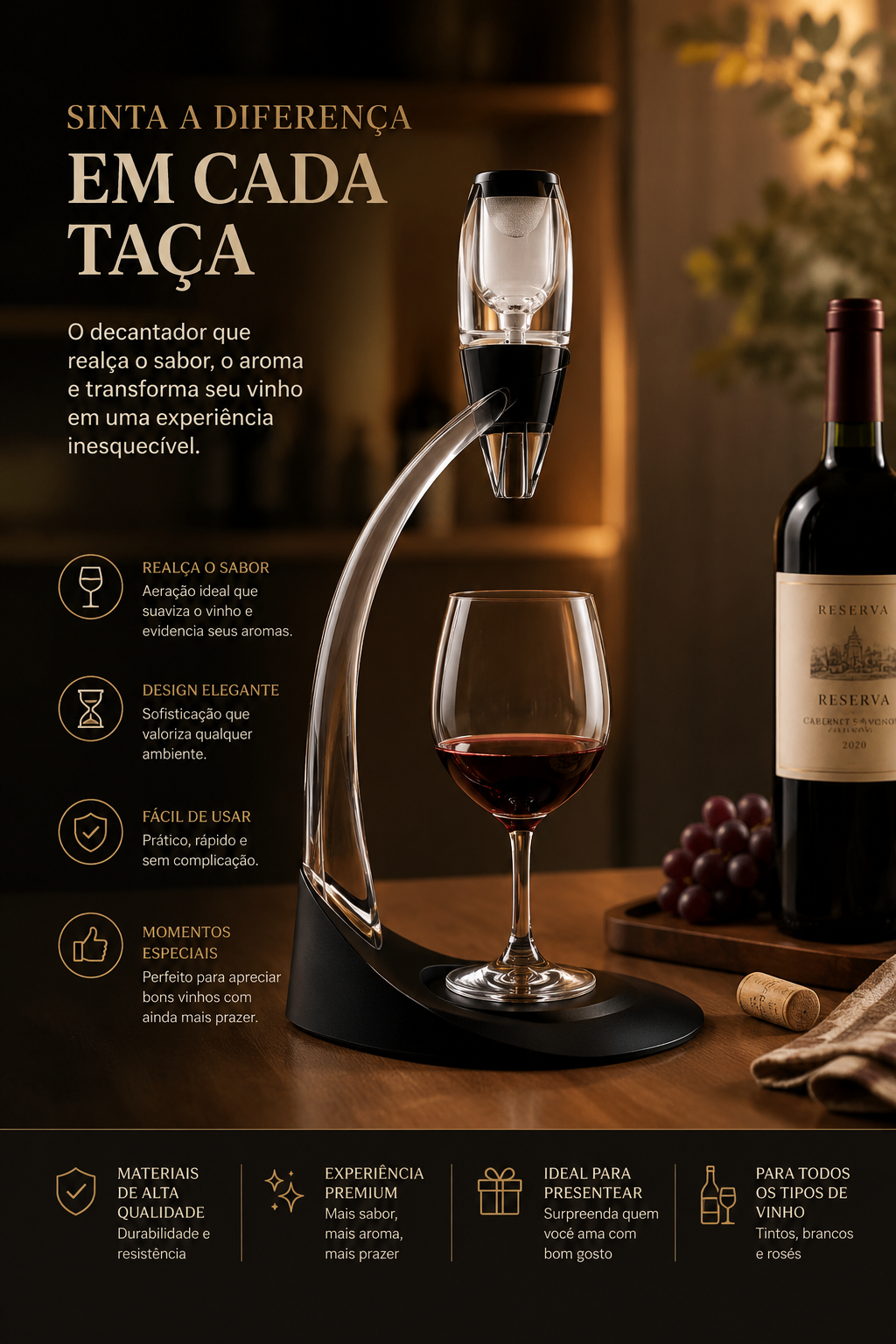 Aerador Decanter de Vinho Profissional Bar em Casa