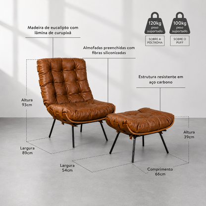 Poltrona para Sala + Puff Costela | Stonys
