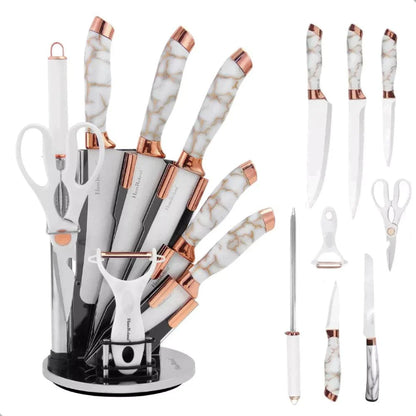 Kit 8 Facas com Base Giratória em Aço Inox