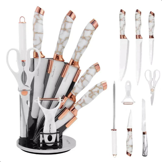 Kit 8 Facas com Base Giratória em Aço Inox