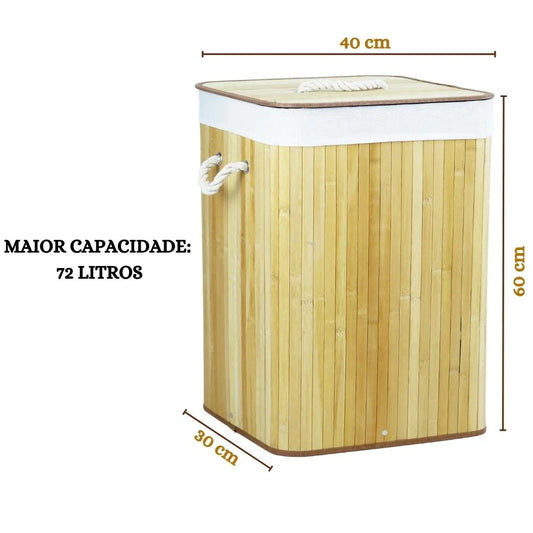 Cesto de Roupa Suja 70 Litros Lavanderia Bambu c/ Tampa