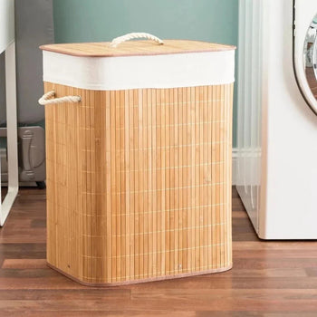 Cesto de Roupa Suja 70 Litros Lavanderia Bambu c/ Tampa