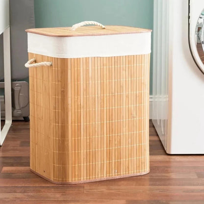 Cesto de Roupa Suja 70 Litros Lavanderia Bambu c/ Tampa