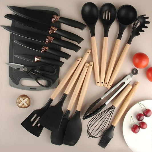 Kit de Utensílios de Silicone para Cozinha - 19 Peças