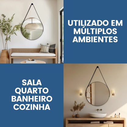 Espelho Redondo Claire 40cm | Alça Couro