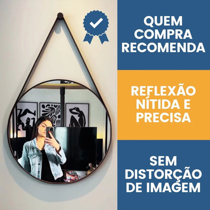 Espelho Redondo Claire 40cm | Alça Couro