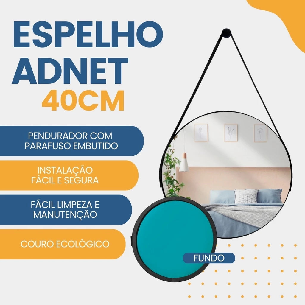 Espelho Redondo Claire 40cm | Alça Couro